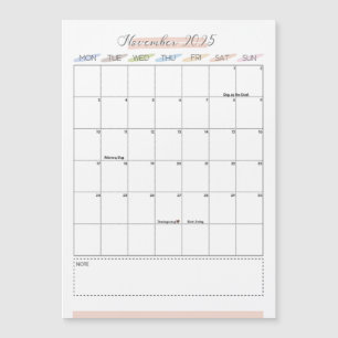 Calendario magnético de noviembre de 2025