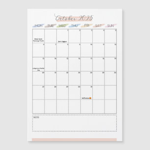 Calendario magnético de octubre de 2025