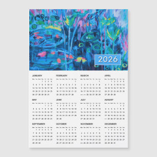 Calendario magnético de resumen floral azul 2026