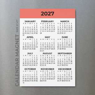 Calendario Magnético de Vista Anual Completa Coral