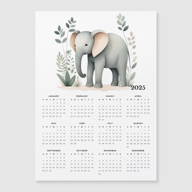 Calendario magnético del Boho Elephant Minimalista (Anverso)