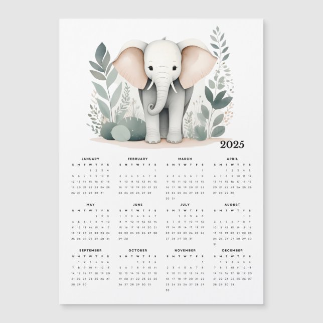 Calendario magnético del Elefante Minimalista Boho (Anverso)
