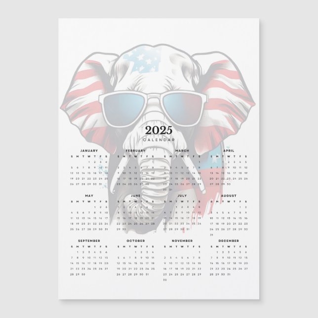 Calendario magnético del Elefante Rojo Azul Blanco (Anverso)