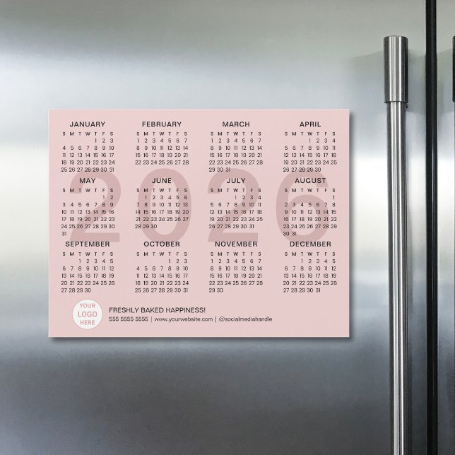 Calendario magnético del logotipo de personalizado (Custom Logo Pink Business 2026 Magnetic Calendar)