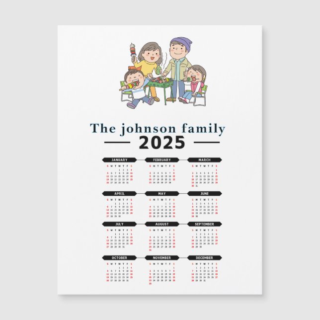 Calendario magnético familiar personalizado 2025 (Anverso)