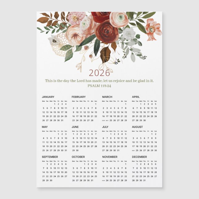 Calendario magnético floral de oro elegante Rosa 2 (Anverso)