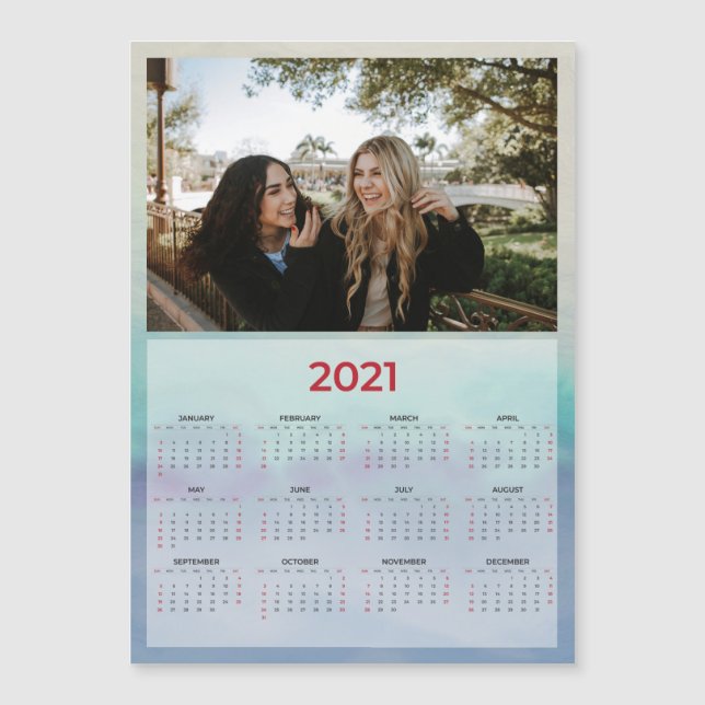 Calendario magnético fotográfico azul Personalizad (Anverso)