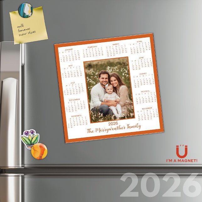 Calendario magnético fotográfico Naranja quemado d (2026 Burnt Orange Photo Magnetic Calendar)