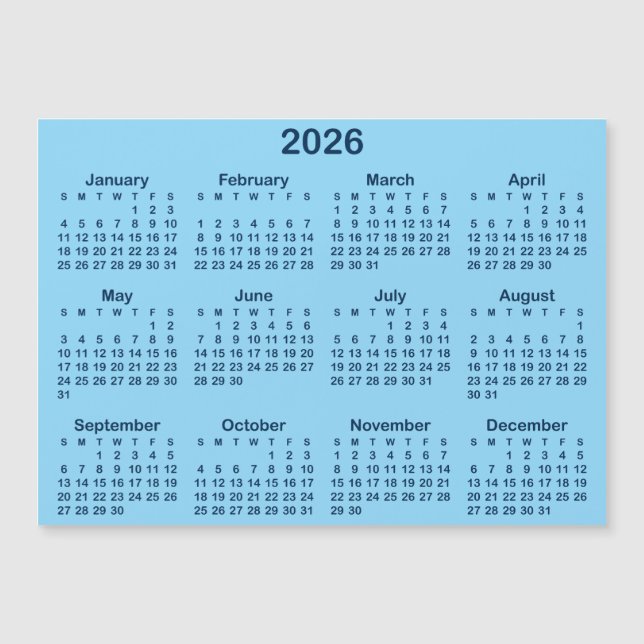 Calendario magnético Light and Navy Blue 2026 (Anverso)
