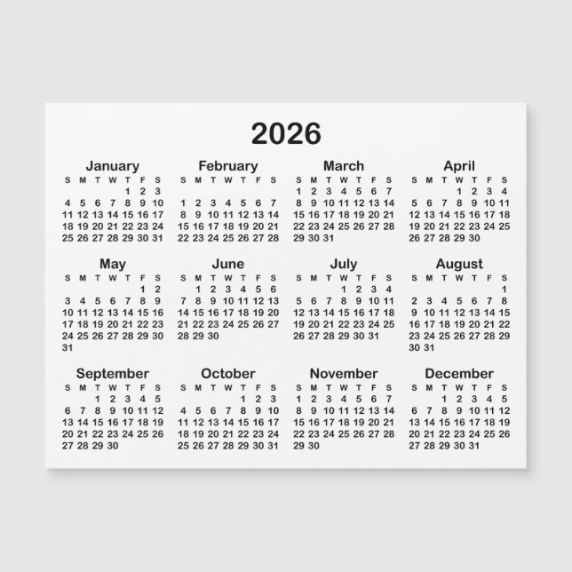 Calendario magnético minimalista negro 2026 (Anverso)