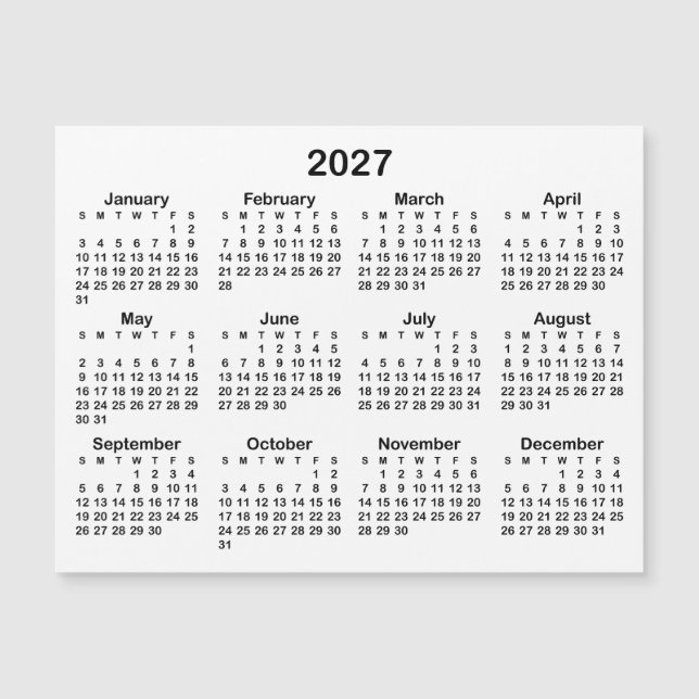 Calendario magnético minimalista negro 2027 (Anverso)
