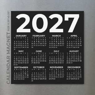 Calendario Magnético Minimalista Simple Negro 2027
