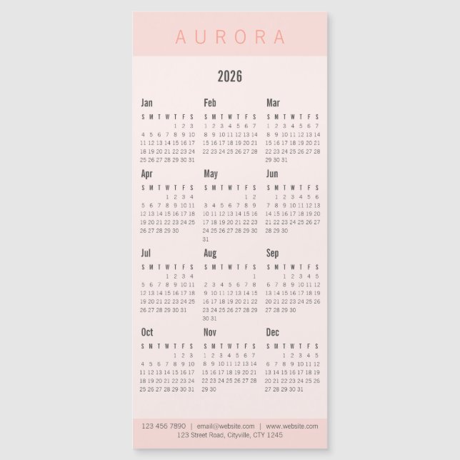 Calendario magnético rosa minimalista de dos tonos (Anverso)