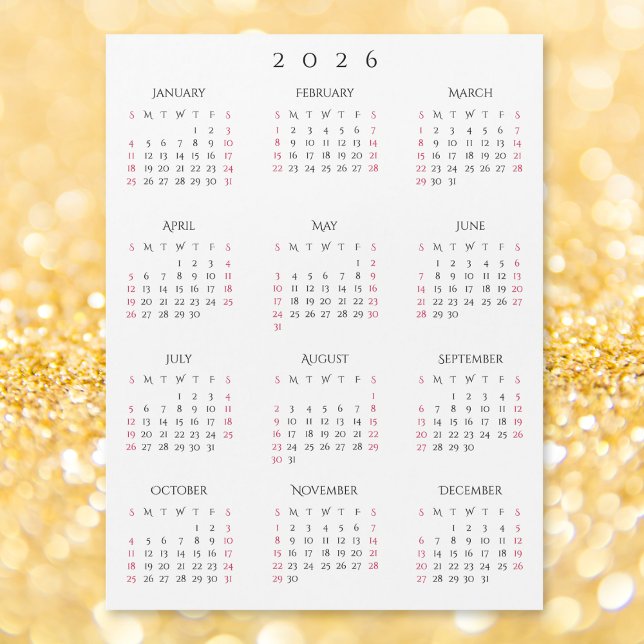 Calendario Magnético Simple Blanco y Negro Año Nue (Simple Black White 2026 New Year Magnetic Calendar)