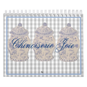 Calendario Mano de la Chinoiserie azul pintada jar jar jars c