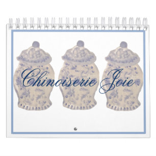 Calendario Mano de la Chinoiserie azul pintada jar jares