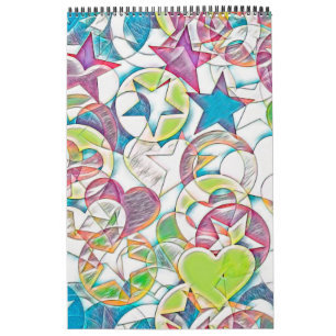 Calendario Mano Dibujada Por EDDArt - Estrellas Y Corazones 1