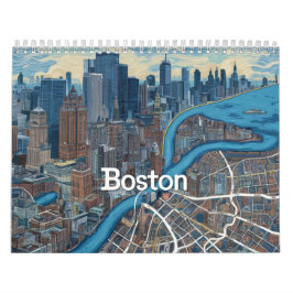 Calendario Mapa Antiguo de Boston Massachusetts, Mapa de Bost