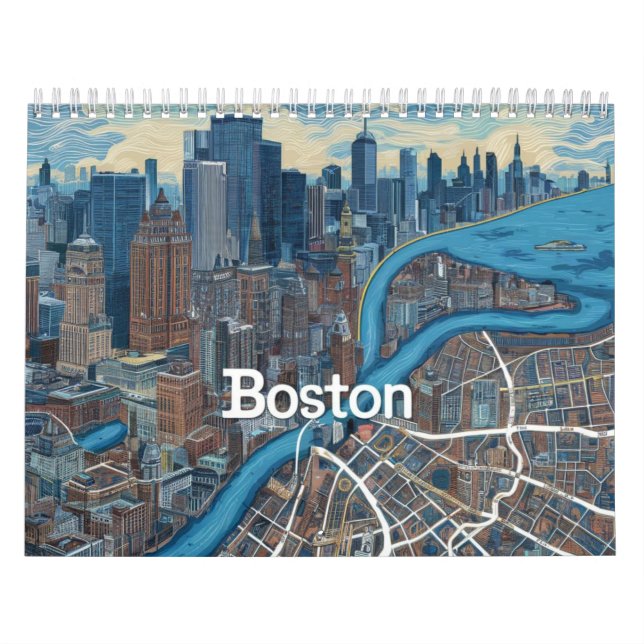 Calendario Mapa Antiguo de Boston Massachusetts, Mapa de Bost (Tapa)