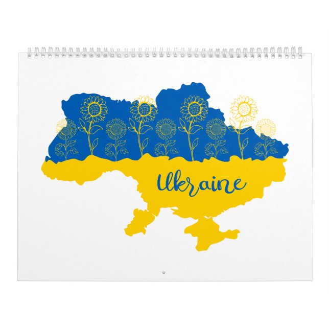 Calendario Mapa de Ucrania con girasol y bandera ucraniana (Tapa)