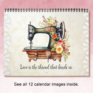 Calendario Máquina de coser de vintage floral