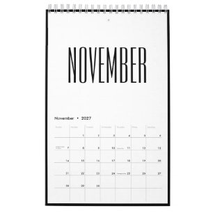 Calendario Marco Simple Minimalista Negro Y Blanco 2027