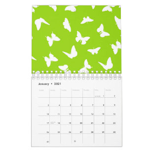 Calendario Mariposa Blanca Fondo Verde Patrón Estético