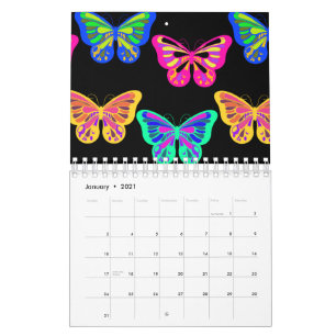 Calendario Mariposas Lepidópteros Vaporwave Colores Vibrantes