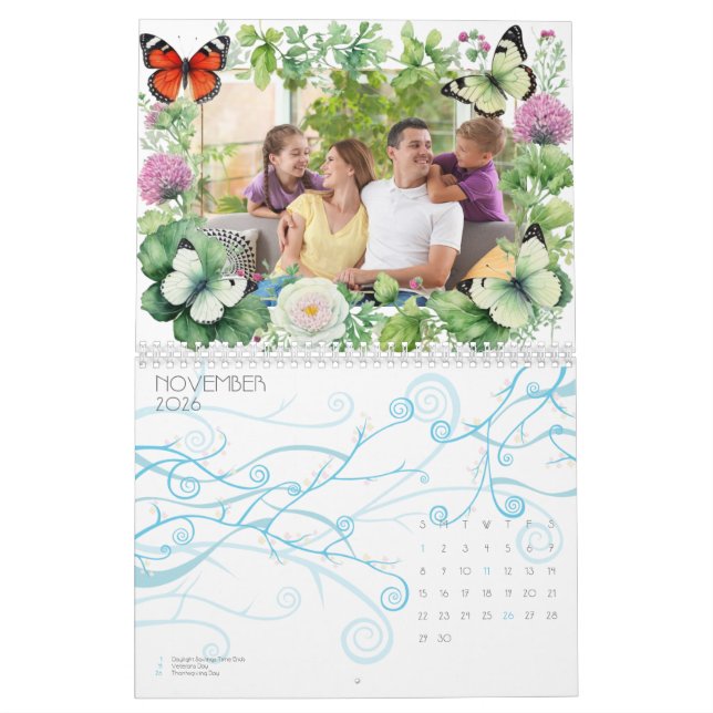 Calendario Mariposas y tramas botánicas foto Personalizado (Nov 2026)