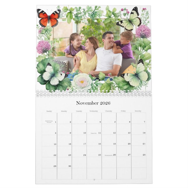 Calendario Mariposas y tramas botánicas foto Personalizado (Nov 2026)