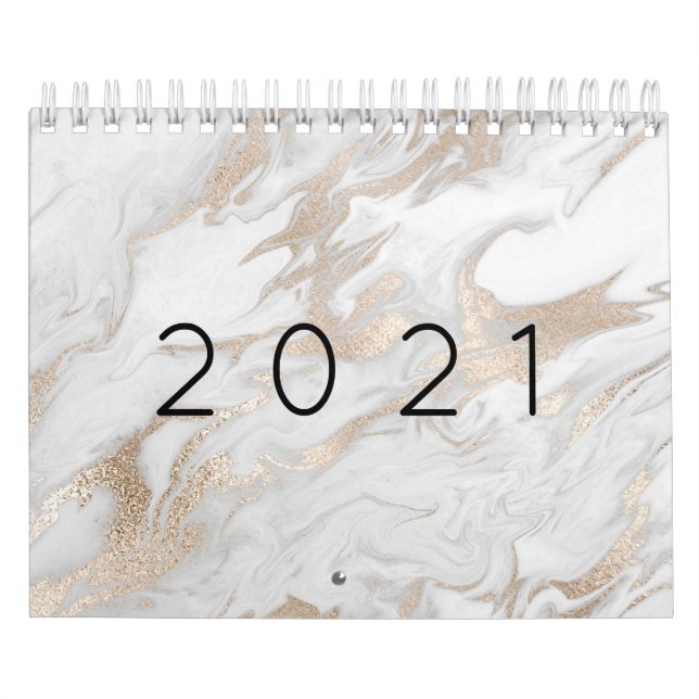 Calendario Mármol Mínimo Plata Gris Blanco Rosa Oro 2021 (Tapa)