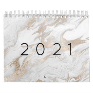 Calendario Mármol Mínimo Plata Gris Blanco Rosa Oro 2021