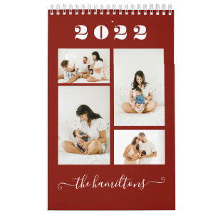 Calendario Maroon Moderno de la Familia Minimalista Foto Año