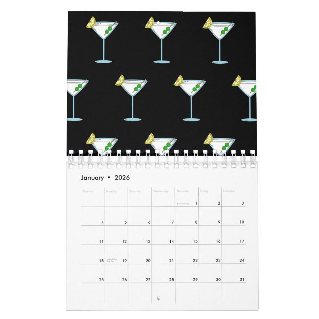Calendario Martini Amantes del Alcohol De Cristal Cóctel (Jan 2026)