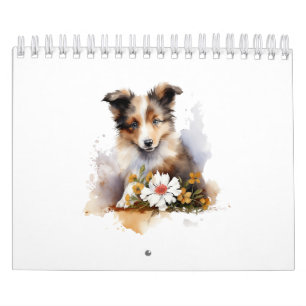 Calendario Mascotas De Cachorro Cuadros Flor De Acuarela