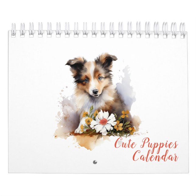 Calendario Mascotas De Cachorro Cuadros Flor De Acuarela (Tapa)