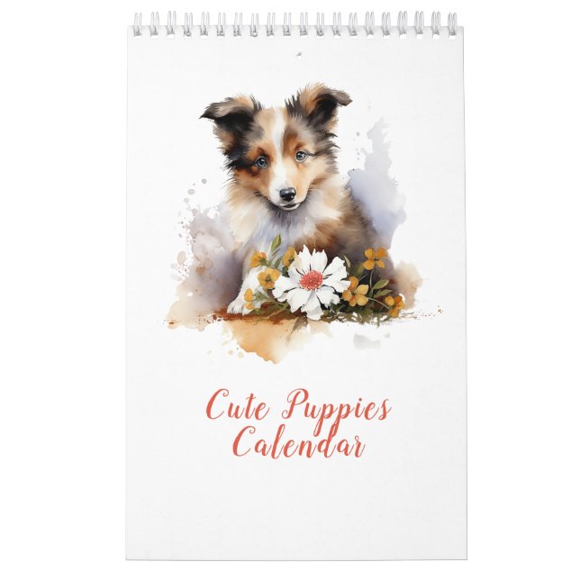 Calendario Mascotas De Cachorro Cuadros Flor De Acuarela (Tapa)