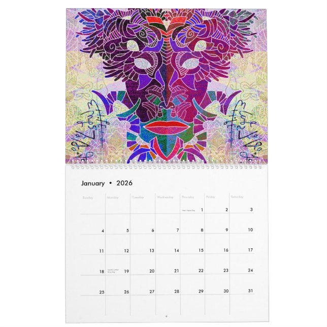 Calendario Maskyrinth de Lin Tarczynski para 2026 (Jan 2026)