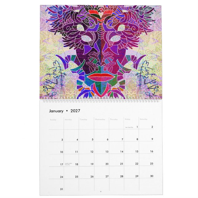 Calendario Maskyrinth de Lin Tarczynski para 2026 (Jan 2027)