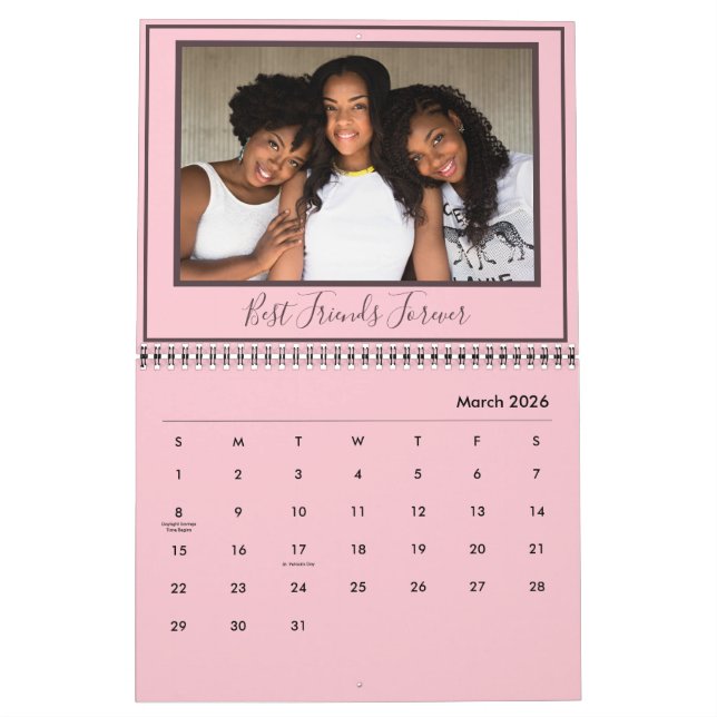 Calendario Mejor Amigos, Personalizado, Foto Moderna Rosa (Mar 2026)
