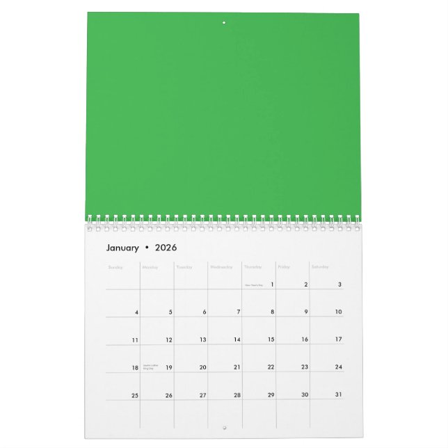 Calendario Mejora tu sitio web con un fondo verde (Jan 2026)