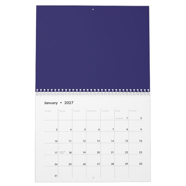 Calendario Mejore su decoración en casa con un azul elegante (Jan 2027)