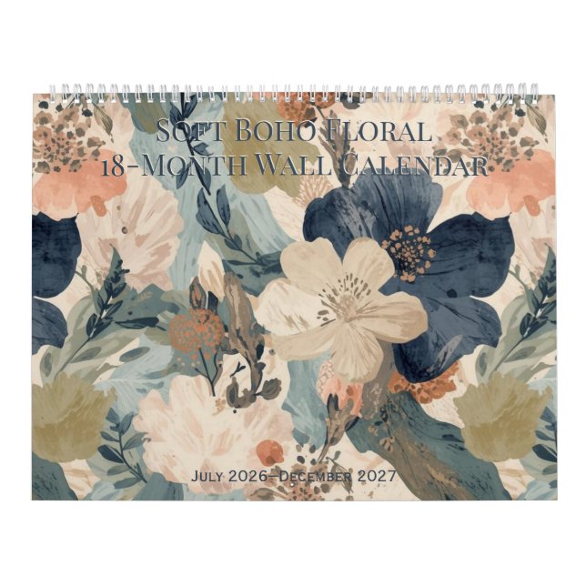 Calendario mensual boho floral suave de 18 meses (Tapa)