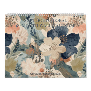 Calendario mensual boho floral suave de 18 meses