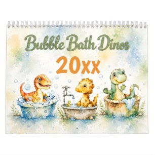 Calendario mensual de dinosaurios bebés en acuarel