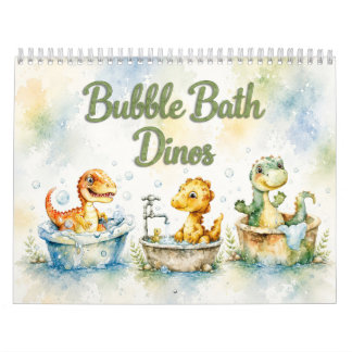 Calendario mensual de dinosaurios bebés en acuarel