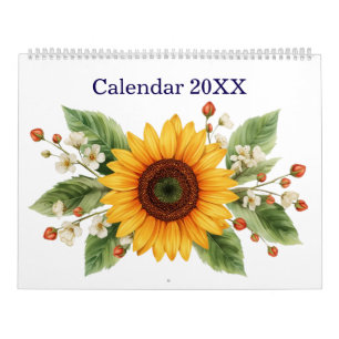 Calendario Mensual de Girasoles Moderno y Elegante