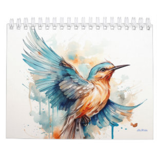 calendario mensual de pared de acuarela de pájaro