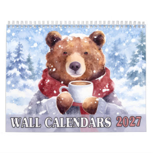Calendario mensual de pared de animales en acuarel