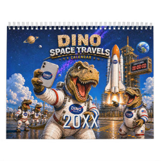 Calendario mensual divertido de astronautas dinosa